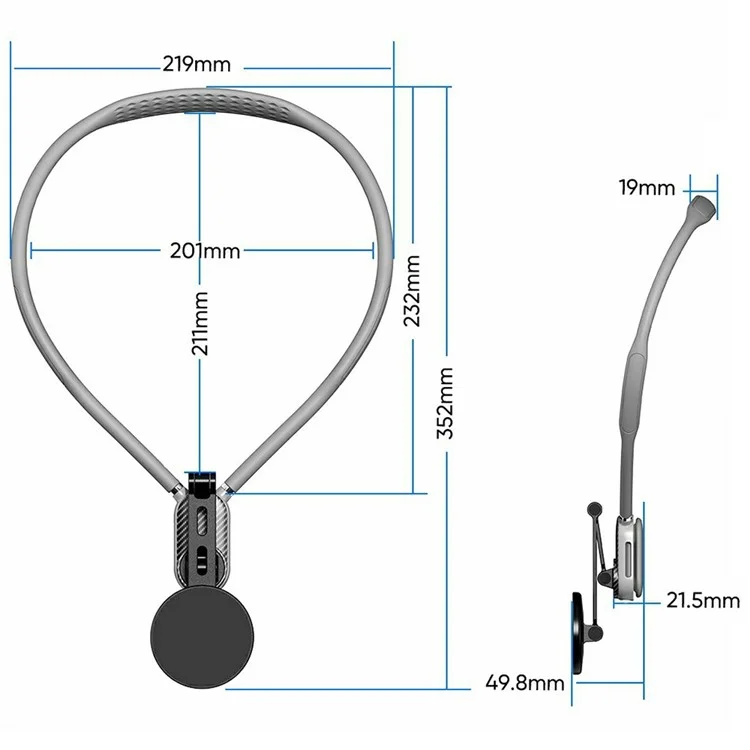 SCS-NH005 Magnetic Phone Neck Mount Neck Phone Holder POV / Vlog Selfie Mount, (Version Étendue) - Gris