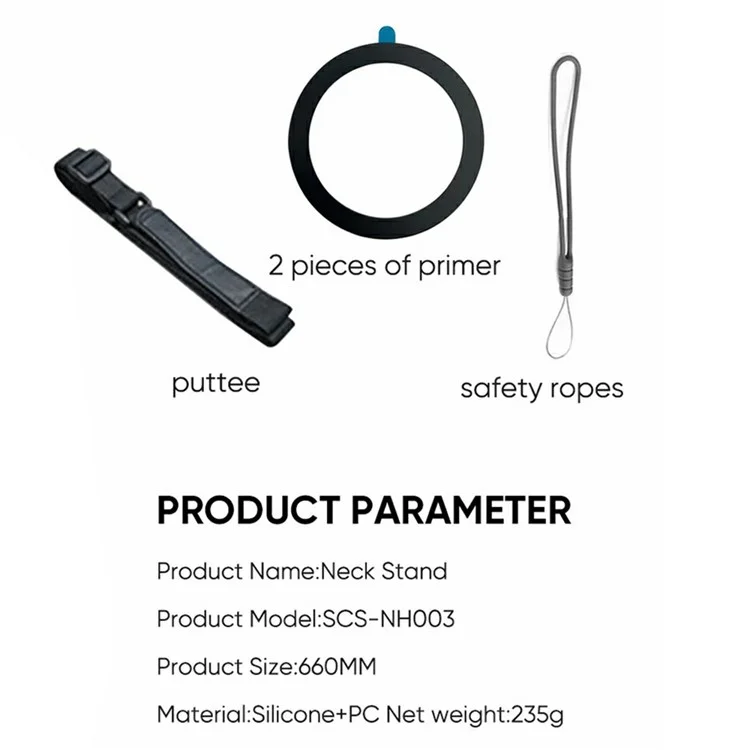 SCS-NH005 Magnetic Phone Neck Mount Neck Phone Holder POV / Vlog Selfie Mount, (Version Étendue) - Gris