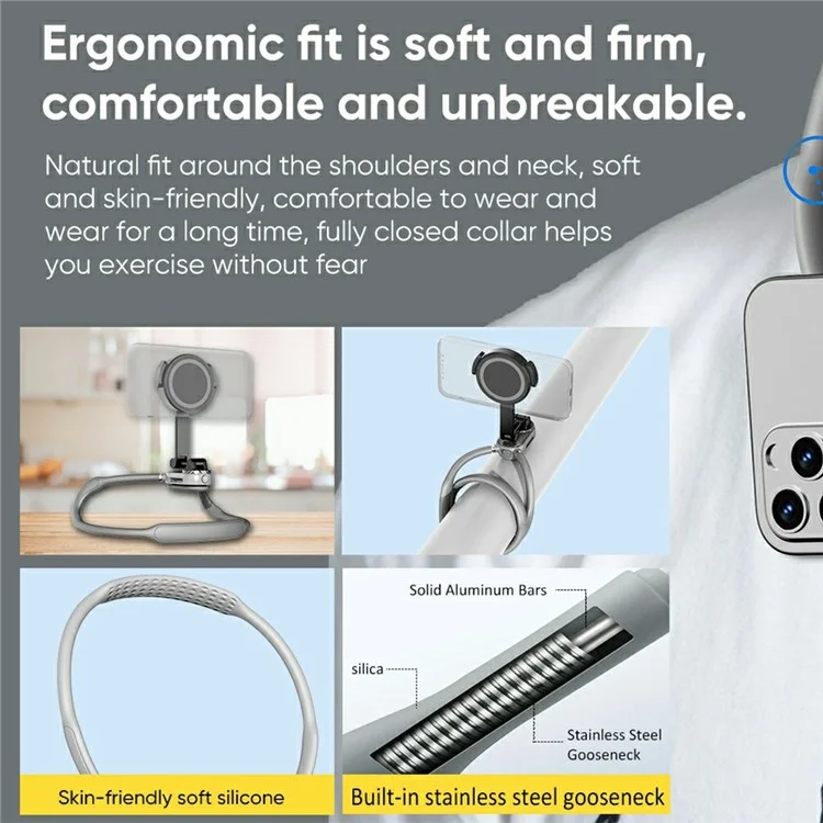 SCS-NH001 Magnetic Neck Phone Phone Rotación de 360 ​​grados POV Free Pov Flexible Telep Monte de Cuello