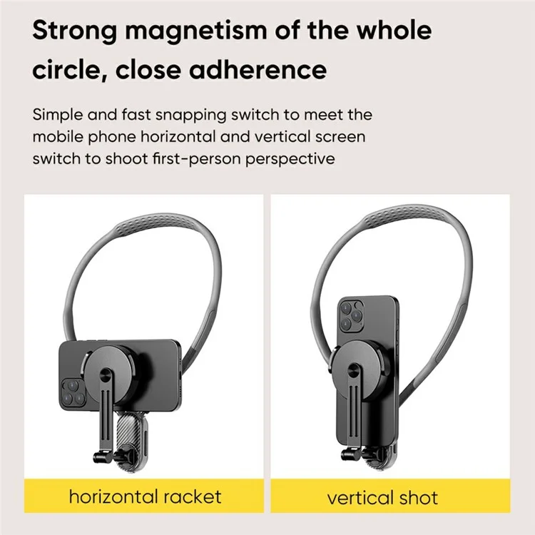 SCS-NH001 Magnetic Neck Holder with Phone Clip, 1 / 4 Adapter for Action Camera, Phone, Hands Free Neck Mount