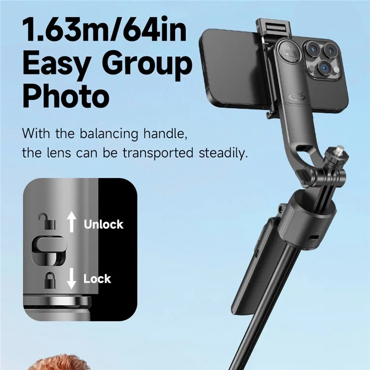 C17 Smart AI Tracking Anti-Shake Gimbal Tripod Selfie Stick Quad-Leg Stand with Single Fill Light