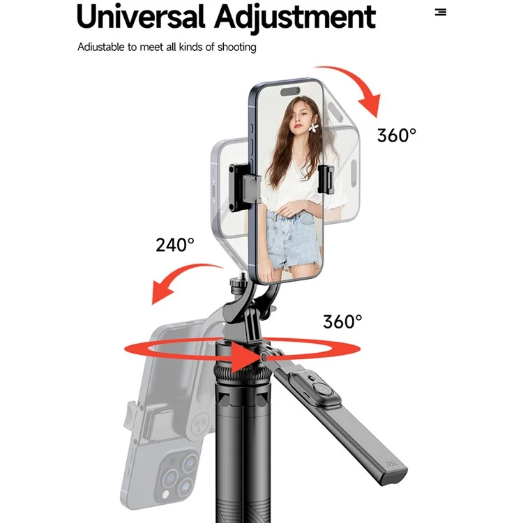 C19 1810mm 8-section Extendable Panoramic 4-Leg Tripod Stand Folding Selfie Stick for Streaming and Vlogging