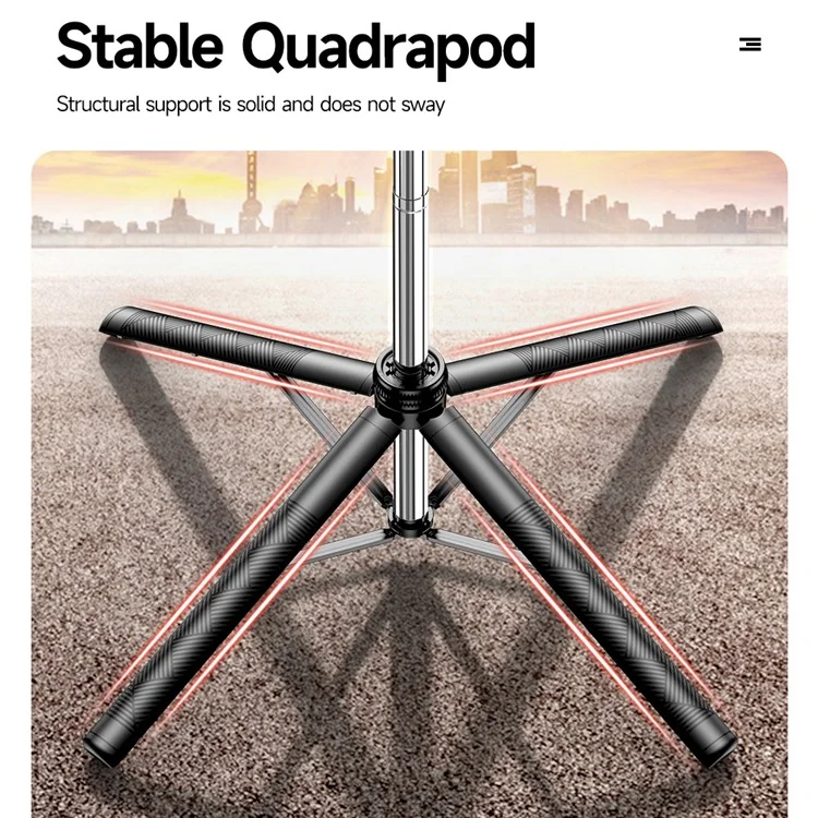 C19 1810mm 8-section Extendable Panoramic 4-Leg Tripod Stand Folding Selfie Stick for Streaming and Vlogging