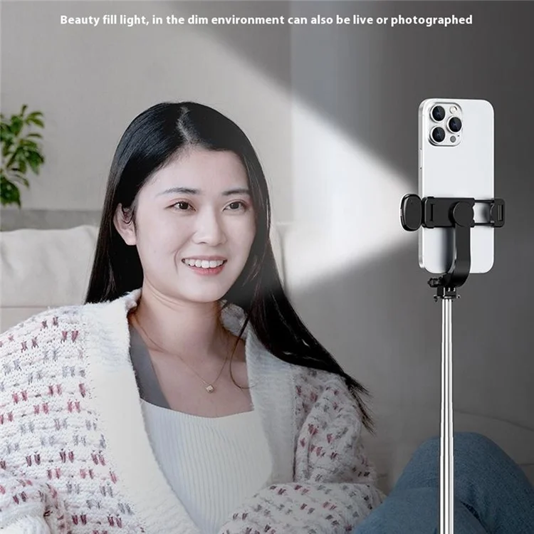 Z165S 1.7m Handheld Bluetooth-compatible Selfie Stick Extendable Phone Stand Tripod with Light Remote Control - Black