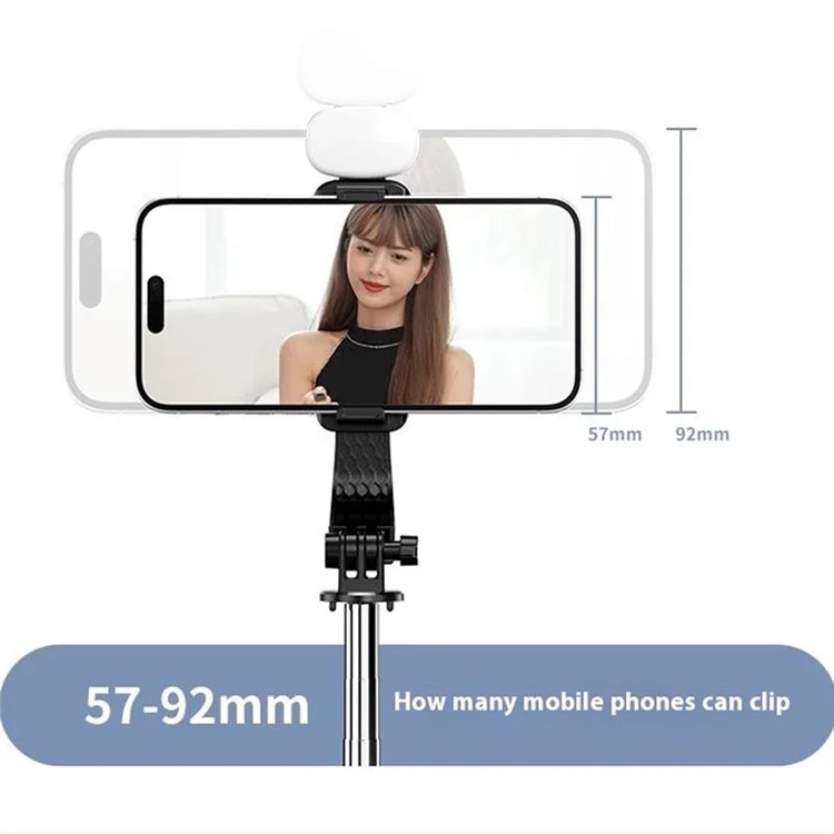 Z165S 1.7m Handheld Bluetooth-compatible Selfie Stick Extendable Phone Stand Tripod with Light Remote Control - Black