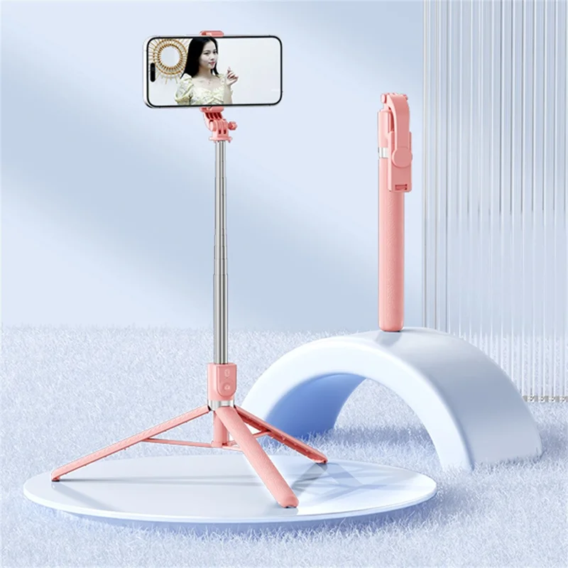 Z165 1.7m Wireless Bluetooth-compatible Selfie Stick Handheld Portable Phone Tripod, without Light - Pink