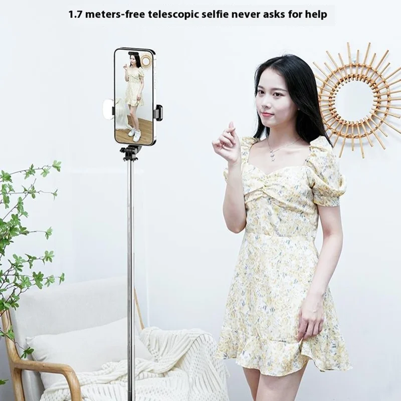 Z165 1.7m Wireless Bluetooth-compatible Selfie Stick Handheld Portable Phone Tripod, without Light - Pink