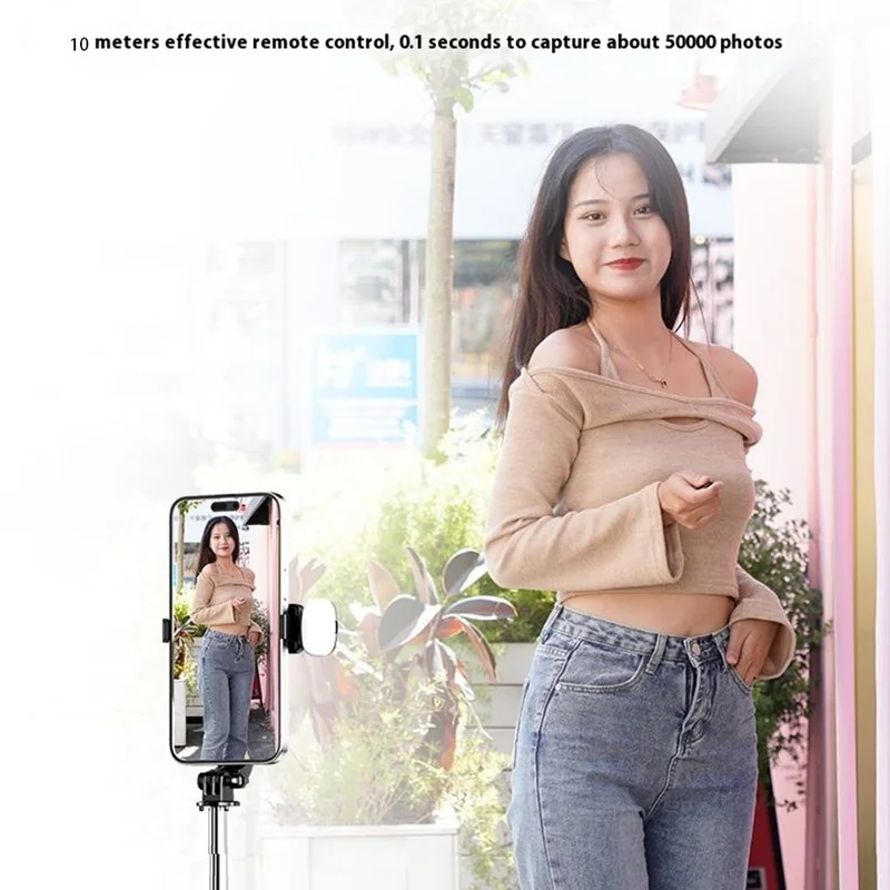 Z165 1.7m Wireless Bluetooth-compatible Selfie Stick Handheld Portable Phone Tripod, without Light - Pink