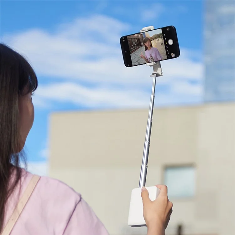E6 Disparador remoto Bluetooth de liga de alumínio, bastão de selfie extensível de 52 cm - Branco
