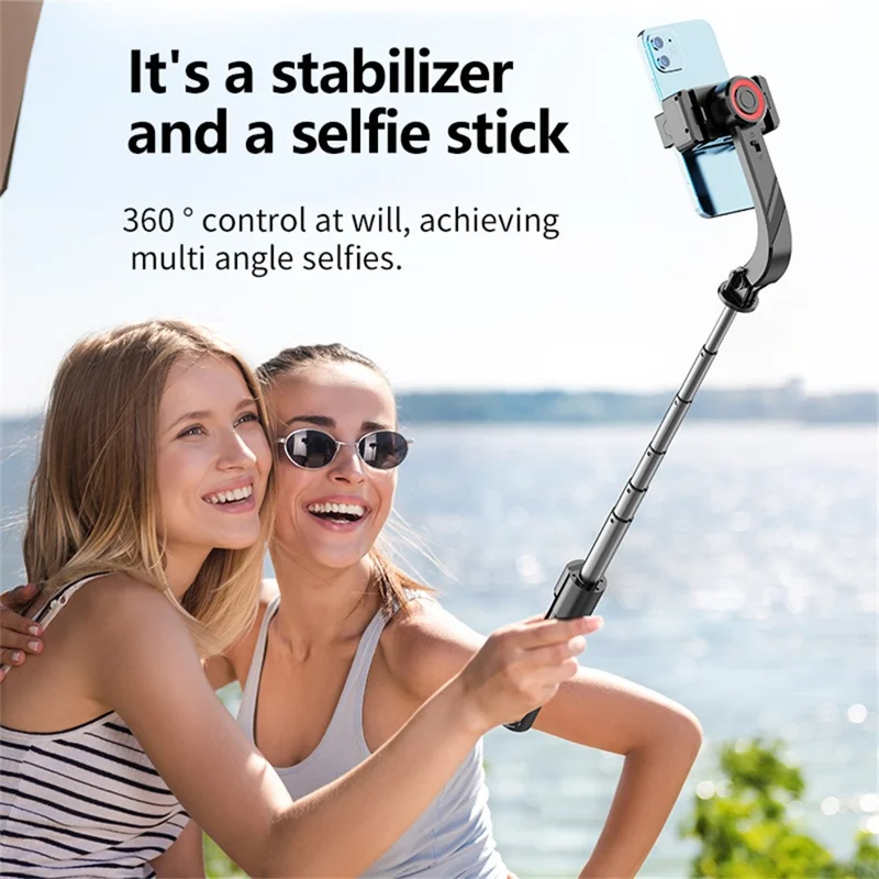 C08 Handheld Stabilizer with 2 Fill Lights , Anti-Shake Gimbal Tripod Selfie Stick for Live Streaming - Black+Tarnish