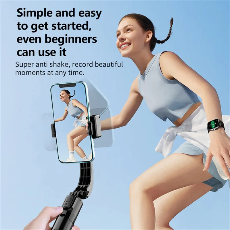 C08 Handheld Stabilizer with 2 Fill Lights , Anti-Shake Gimbal Tripod Selfie Stick for Live Streaming - Black+Tarnish