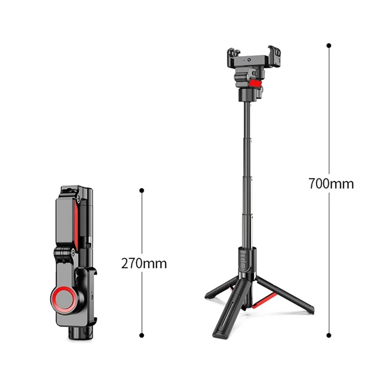 C10 Handheld Phone Stabilizer Gimbal AI Face Tracking Vlog Live Streaming Selfie Stick with 2 Fill Lights - Black+Red