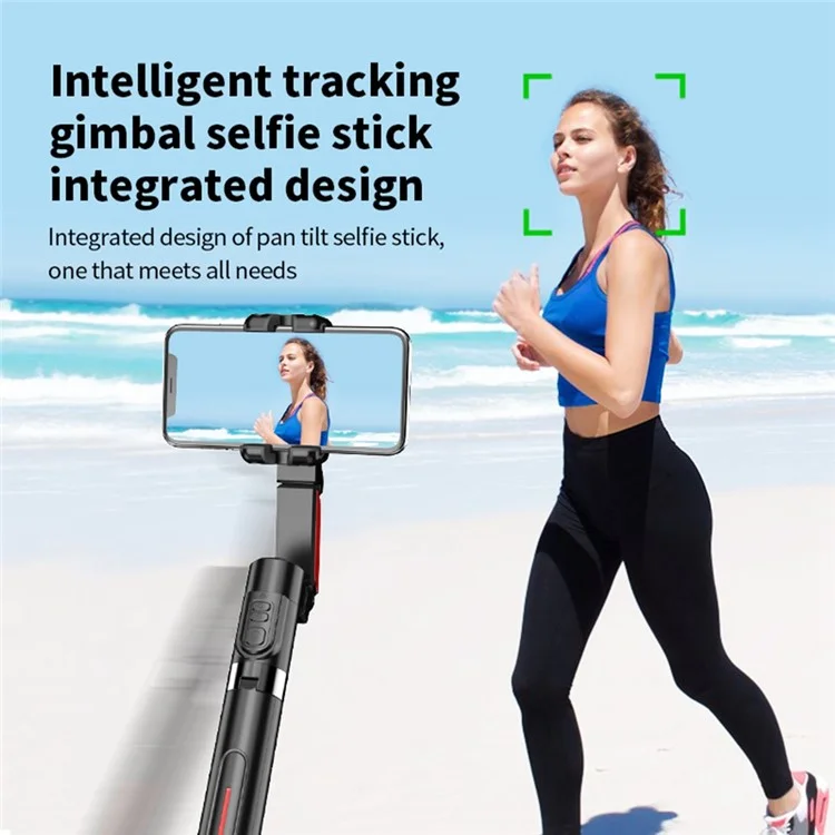 C10 Handheld Phone Stabilizer Gimbal AI Face Tracking Vlog Live Streaming Selfie Stick with 2 Fill Lights - Black+Red