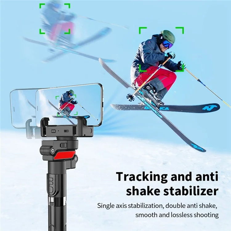 C10 Handheld Phone Stabilizer Gimbal AI Face Tracking Vlog Live Streaming Selfie Stick with 2 Fill Lights - Dark Grey