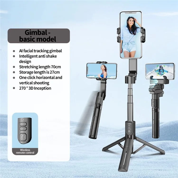 Stabilizzatore a mano C10 Gimbal per smartphone con tracciamento facciale AI, per vlog, live streaming e selfie - Grigio scuro