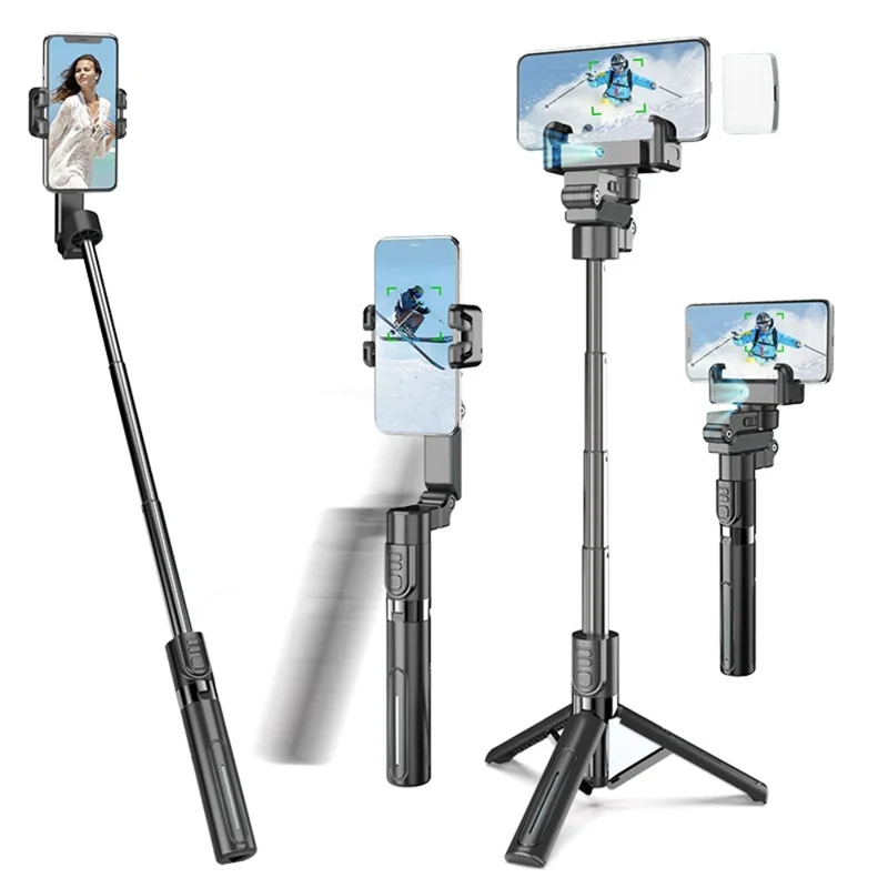 C10 Handheld Phone Stabilizer Gimbal AI Face Tracking Vlog Live Streaming Selfie Stick with 1 Fill Light - Dark Grey