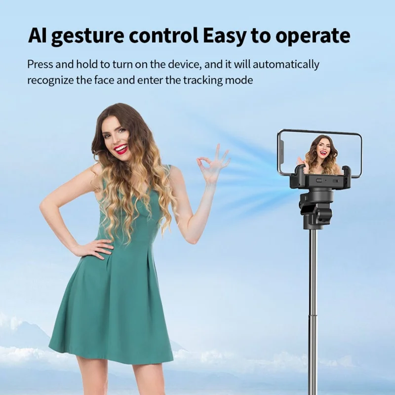 C10 Handheld Phone Stabilizer Gimbal AI Face Tracking Vlog Live Streaming Selfie Stick with 1 Fill Light - Dark Grey