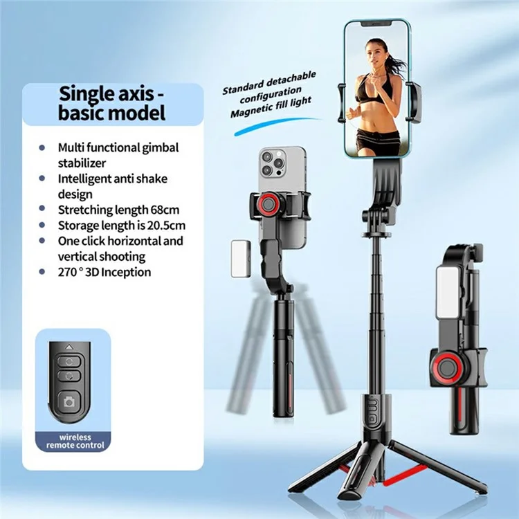 C09 Multifunction Selfie Stick Gimbal Stabilizer for Smartphones Tripod Stand with Magnetic Fill Light - Red  /  Black