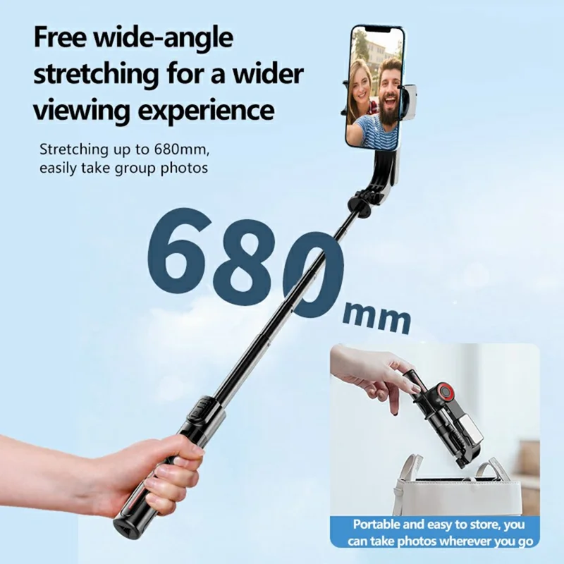 C09 Gimbal Stabilizer Selfie Stick with Dual Fill Light for Smartphones Anti Shake Single Axis Stabilizer - Black