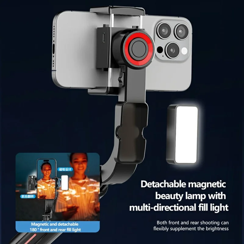 C09 Gimbal Stabilizer Selfie Stick with Dual Fill Light for Smartphones Anti Shake Single Axis Stabilizer - Black