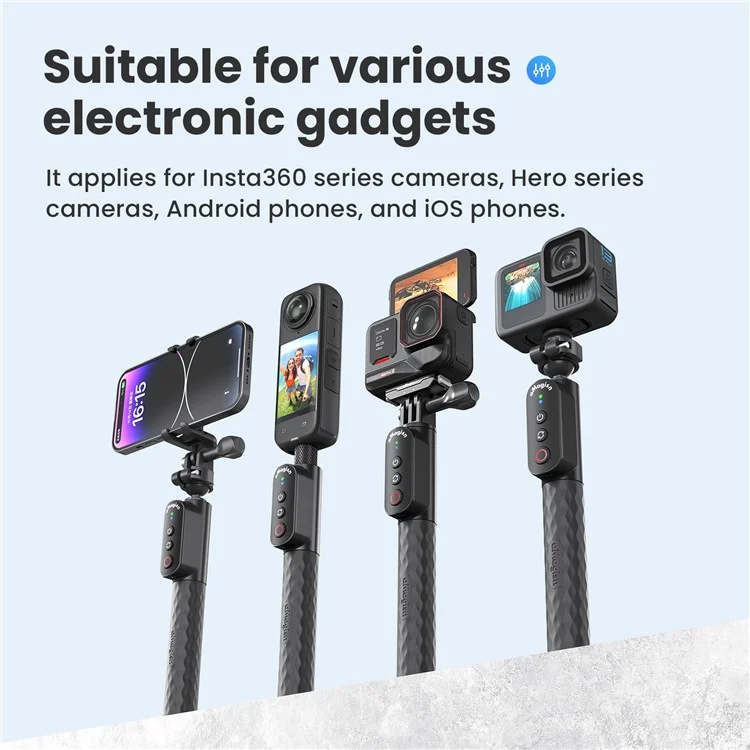 AMSIGN Bluetooth-Fernauslöser Selfie-Stick 1m ausziehbarer Selfie-Stick für Action-Kamera Smartphone - 1/4 Zoll Schraube