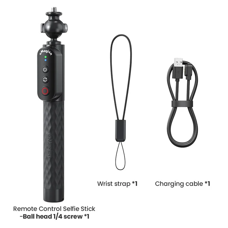 AMAGISN Bluetooth-compatible Remote Selfie Stick 1m Retractable Selfie Stick for Action Camera Phone - Ball Head + 1 / 4 inch Screw