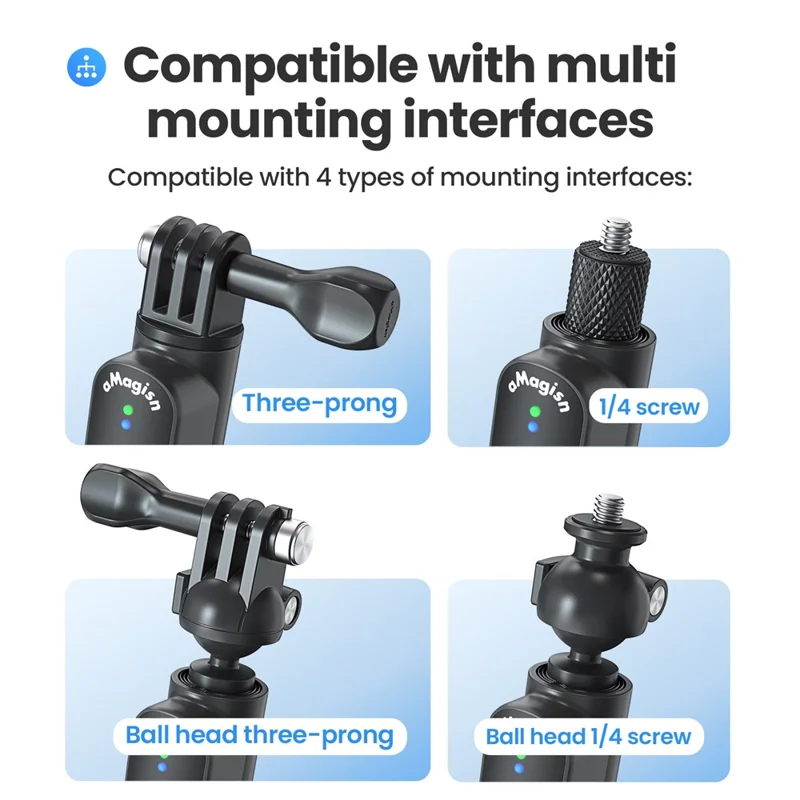 AMAGISN Bluetooth-compatible Remote Selfie Stick 1m Retractable Selfie Stick for Action Camera Phone - Ball Head + Three Prong