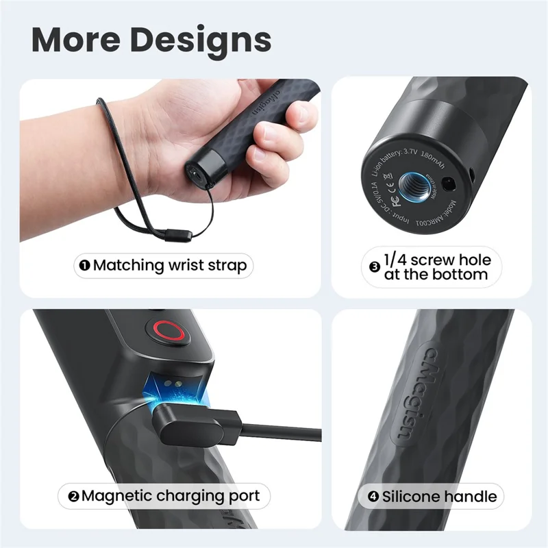 AMAGISN Bluetooth-compatible Remote Selfie Stick 1m Retractable Selfie Stick for Action Camera Phone - Ball Head + Three Prong