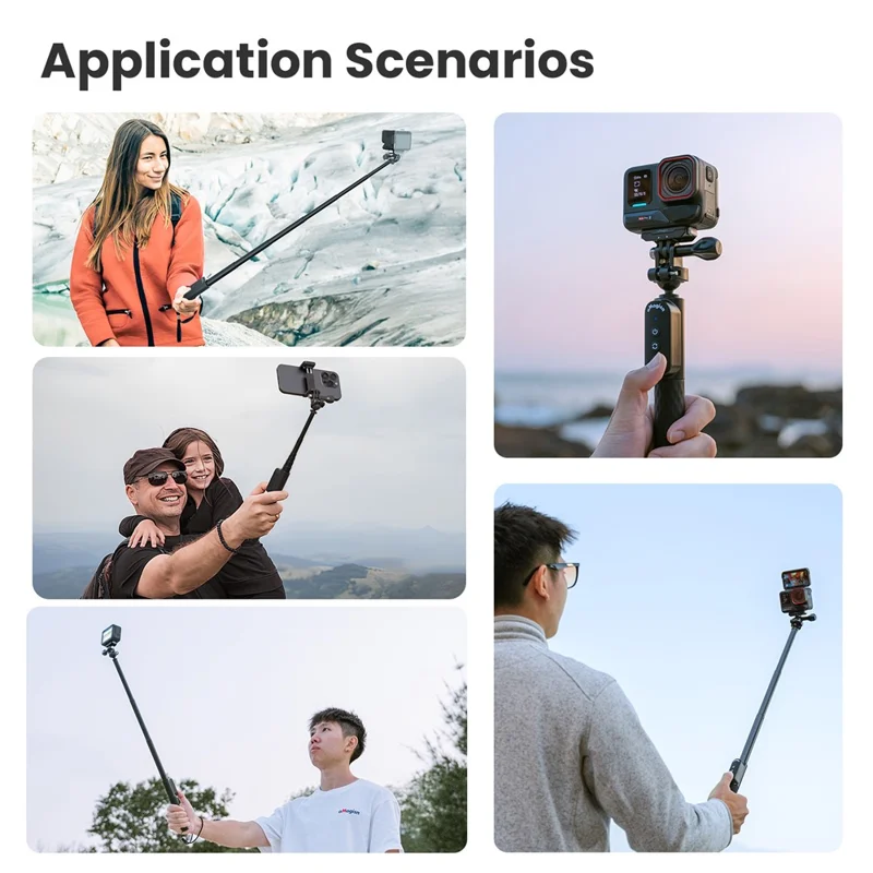 AMAGISN Bluetooth-compatible Remote Selfie Stick 1m Retractable Selfie Stick for Action Camera Phone - Ball Head + Three Prong