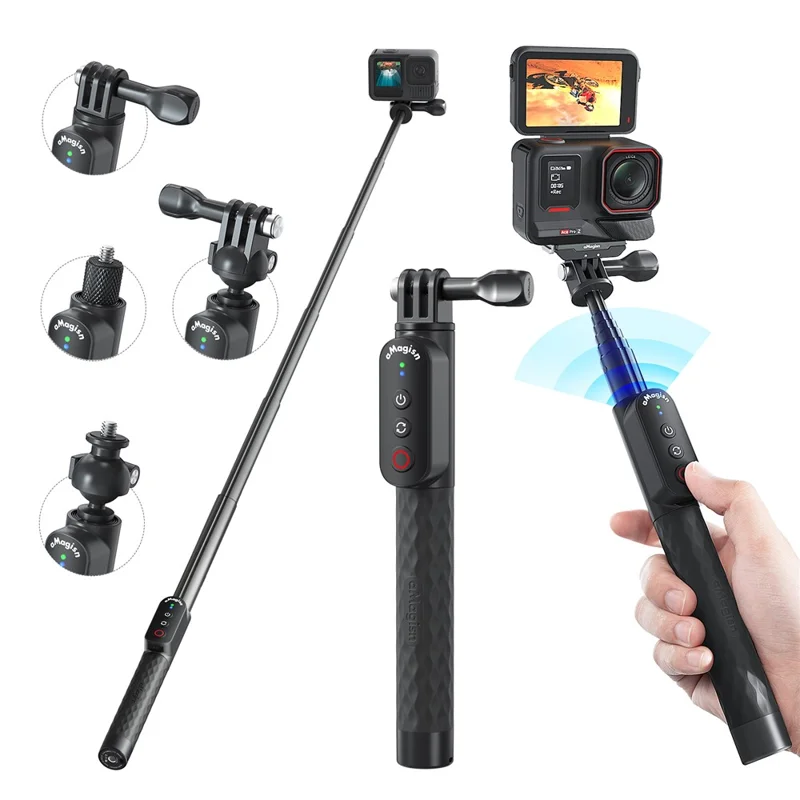 AMAGISN Bluetooth-compatible Remote Selfie Stick 1m Retractable Selfie Stick for Action Camera Phone - Ball Head + Three Prong