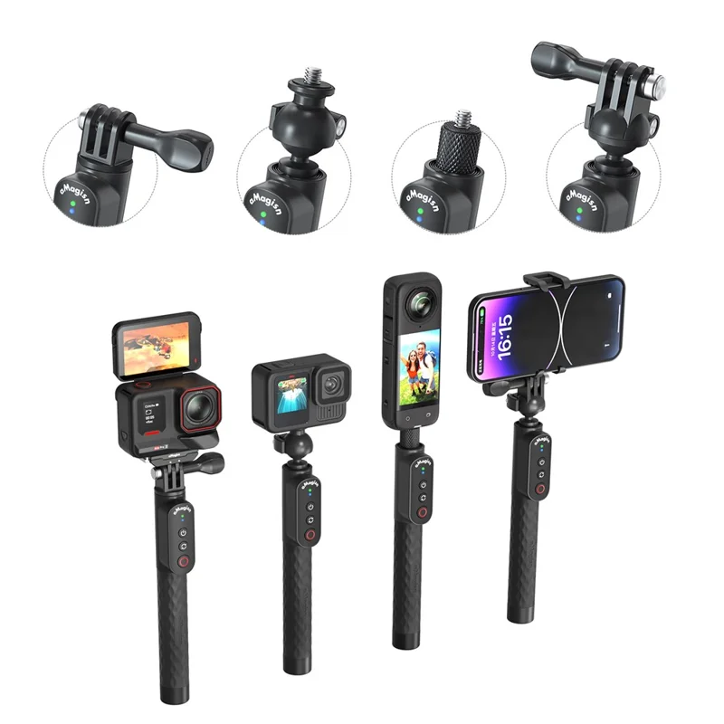 AMAGISN Bluetooth-compatible Remote Selfie Stick 1m Retractable Selfie Stick for Action Camera Phone - Ball Head + Three Prong