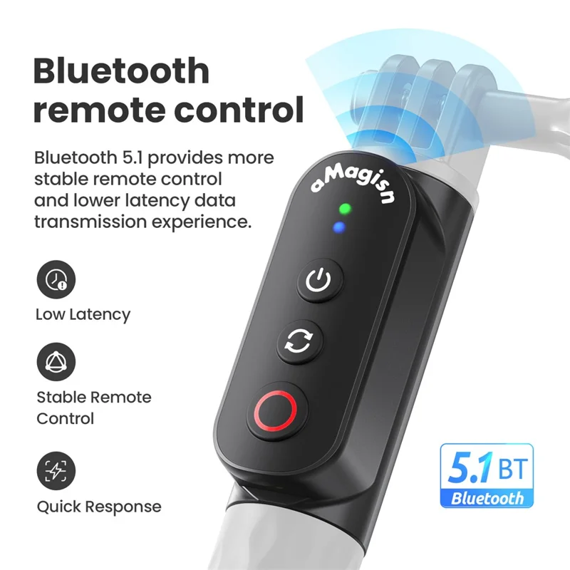 AMAGISN Bluetooth-compatible Remote Selfie Stick 1m Retractable Selfie Stick for Action Camera Phone - Ball Head + Three Prong