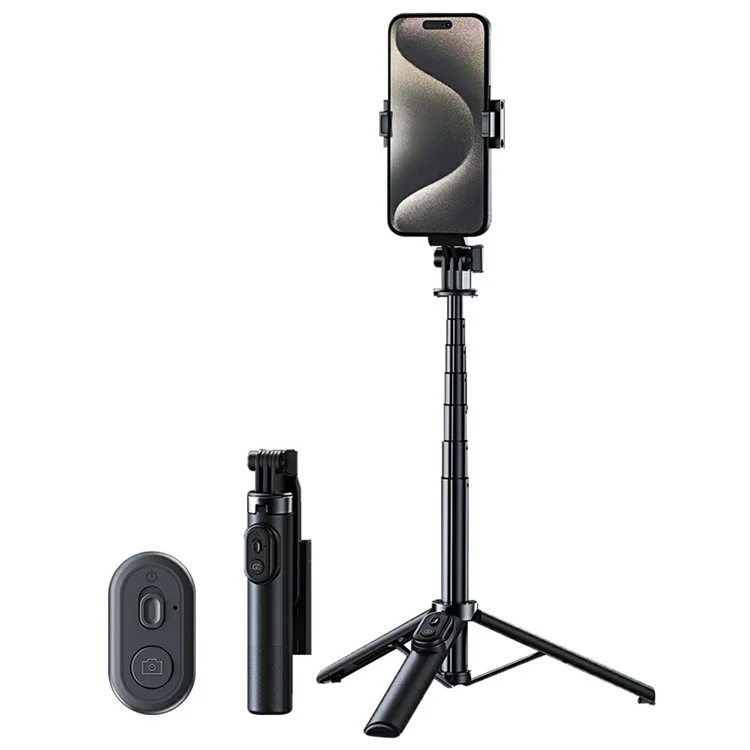 Trépied en alliage d'aluminium A07 pour smartphone de 70 cm avec mini perche à selfie Bluetooth pour streaming en direct et photographie - Noir