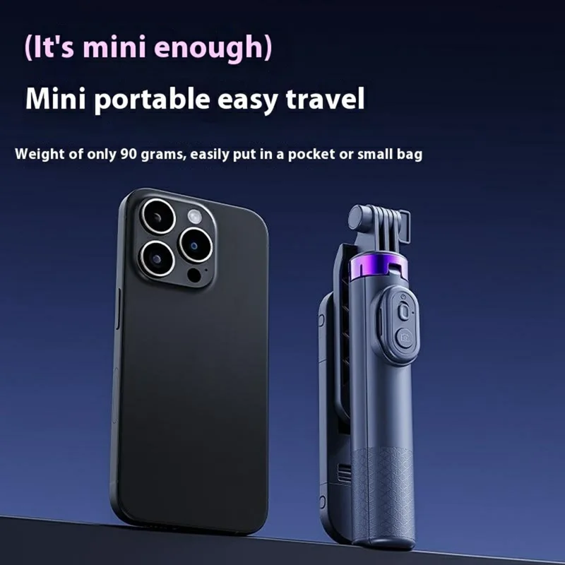 A07 Mini Bluetooth-compatible Selfie Stick with Dual Fill Lights Cell Phone Metal Tripod Stand - Black