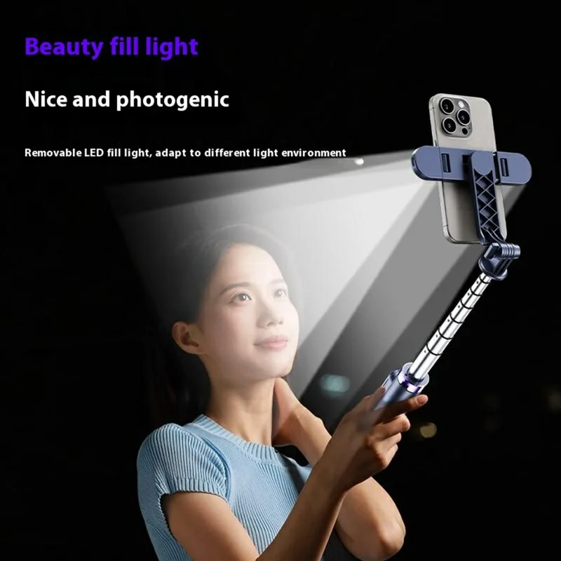 A07 Mini Bluetooth-compatible Selfie Stick with Dual Fill Lights Cell Phone Metal Tripod Stand - Black