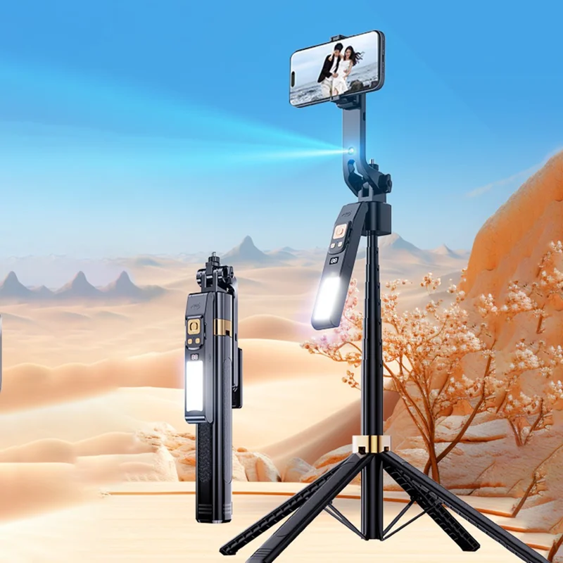 CL12-P 1,8 m Teleskop-Selfie-Stick KI-Smart-Tracking Gimbal-Stativ mit Aufhelllicht für Livestreaming - Schwarz