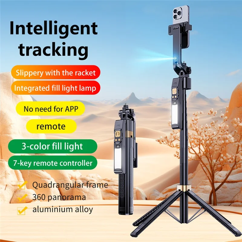 CL12-P 1,8 m Teleskop-Selfie-Stick KI-Smart-Tracking Gimbal-Stativ mit Aufhelllicht für Livestreaming - Schwarz