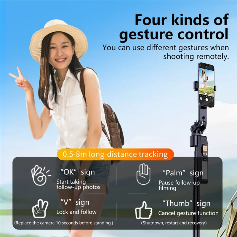 CL12-P 1,8 m Teleskop-Selfie-Stick KI-Smart-Tracking Gimbal-Stativ mit Aufhelllicht für Livestreaming - Schwarz
