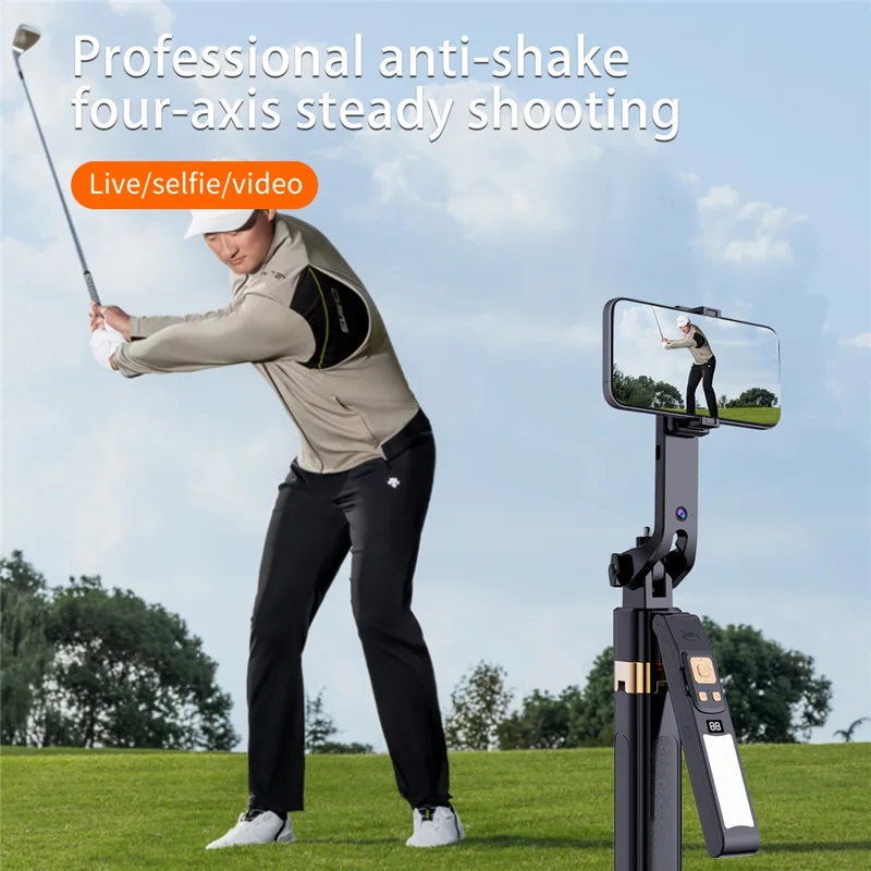 CL12-P 1,8 m Teleskop-Selfie-Stick KI-Smart-Tracking Gimbal-Stativ mit Aufhelllicht für Livestreaming - Schwarz
