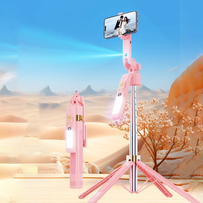 CL12-P 1.8m Telescopic Selfie Stick AI Smart Tracking Gimbal Tripod with Fill Light for Live Streaming - Pink
