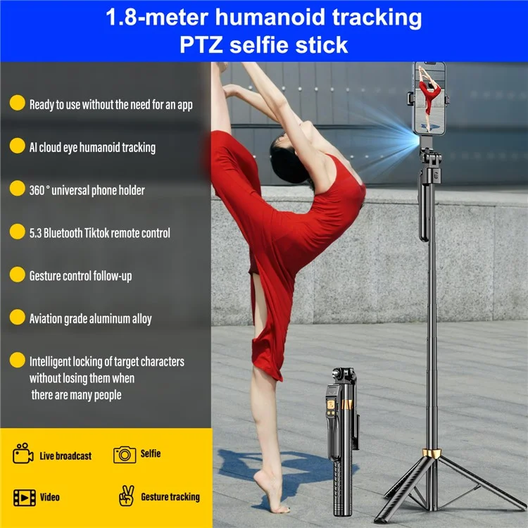 CL11 AI Suporte para Transmissão ao Vivo com Rastreamento Inteligente, Gimbal, Tripé e Bastão de Selfie Bluetooth