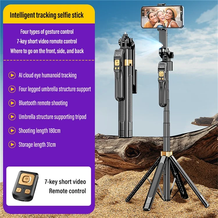 CL11-P Bastão de Selfie Inteligente com IA para Transmissão ao Vivo, Suporte de Chão de 1,8m com Estabilização de Movimento e Bluetooth