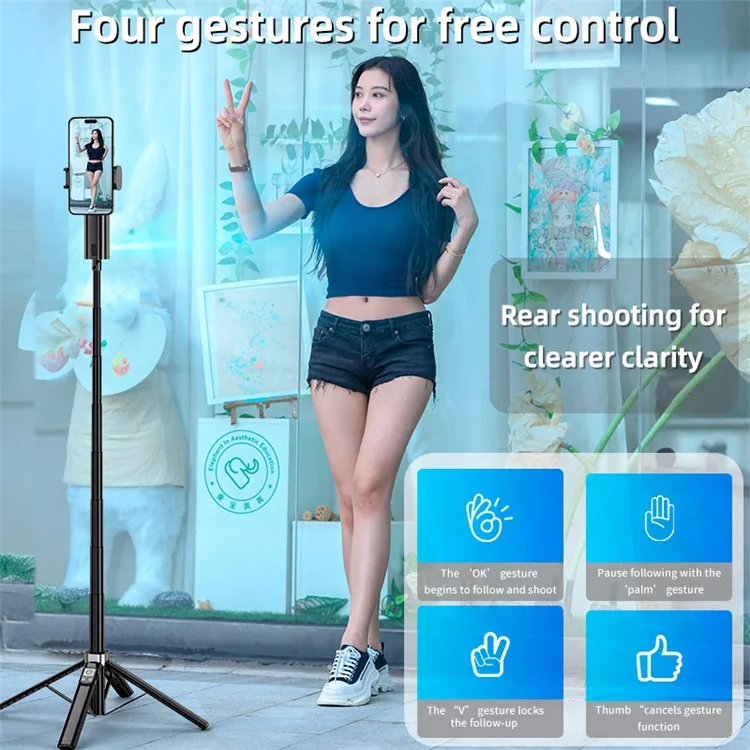 CL18 1.5m AI Tracking Selfie Stick Face Follow Smart Four-Legged Floor Stand for Video Recording Live Streaming