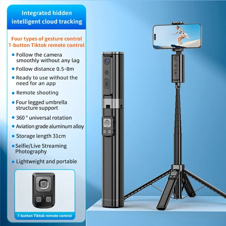 CL18 1.5m AI Tracking Selfie Stick Face Follow Smart Four-Legged Floor Stand for Video Recording Live Streaming