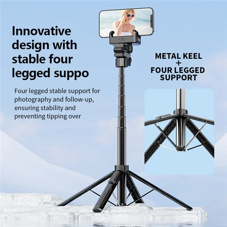 C16 AI Auto Tracking Selfie Stick Phone Bluetooth-Compatible Remote Control Shooting Stand with 2 Fill Lights