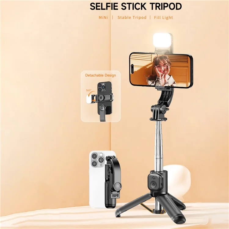 Q21S Mini Detachable Bluetooth-Compatible Selfie Stick Smartphones Extendable Tripod Stand with Fill Light