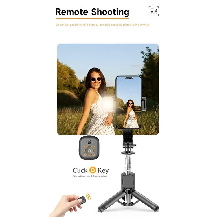 Q21S Mini Detachable Bluetooth-Compatible Selfie Stick Smartphones Extendable Tripod Stand with Fill Light