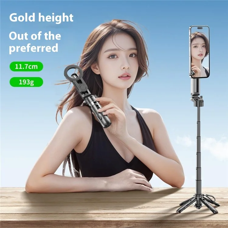 P15-C 2 In 1 Magnetic Phone Holder Telescopic Selfie Stick Portable Tripod Stand with Keyring - White