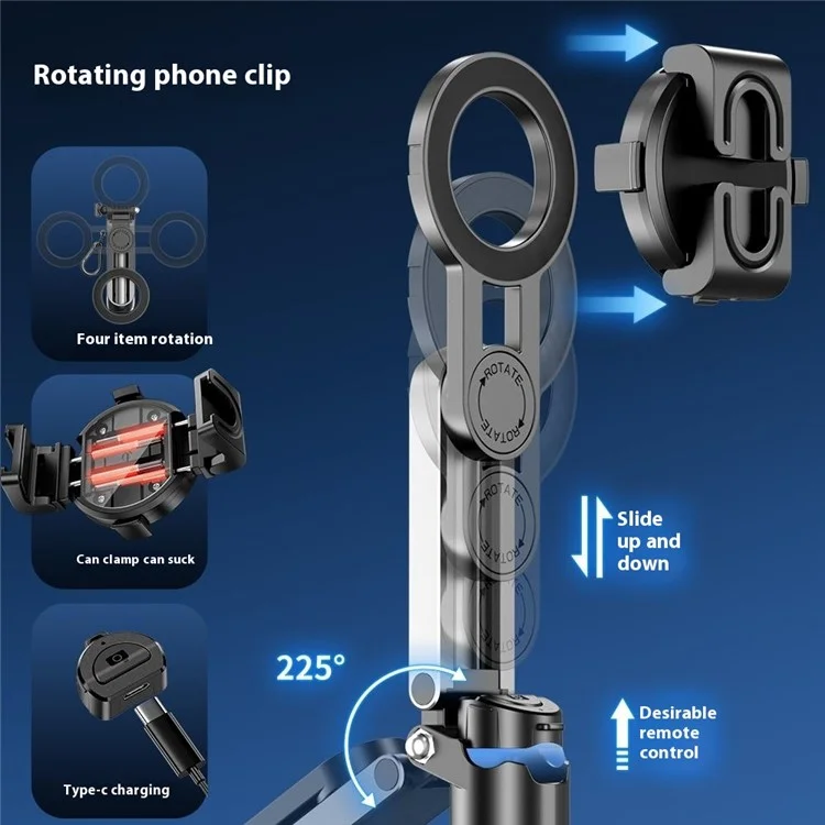 P15-C 2 In 1 Magnetic Phone Holder Telescopic Selfie Stick Portable Tripod Stand with Keyring - White