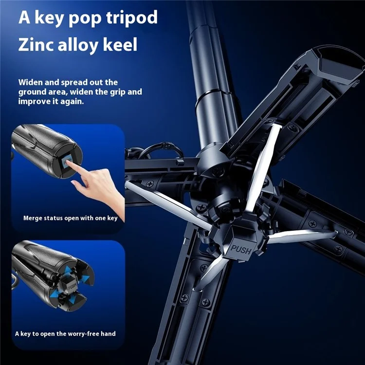 P15-C 2 In 1 Magnetic Phone Holder Telescopic Selfie Stick Portable Tripod Stand with Keyring - White